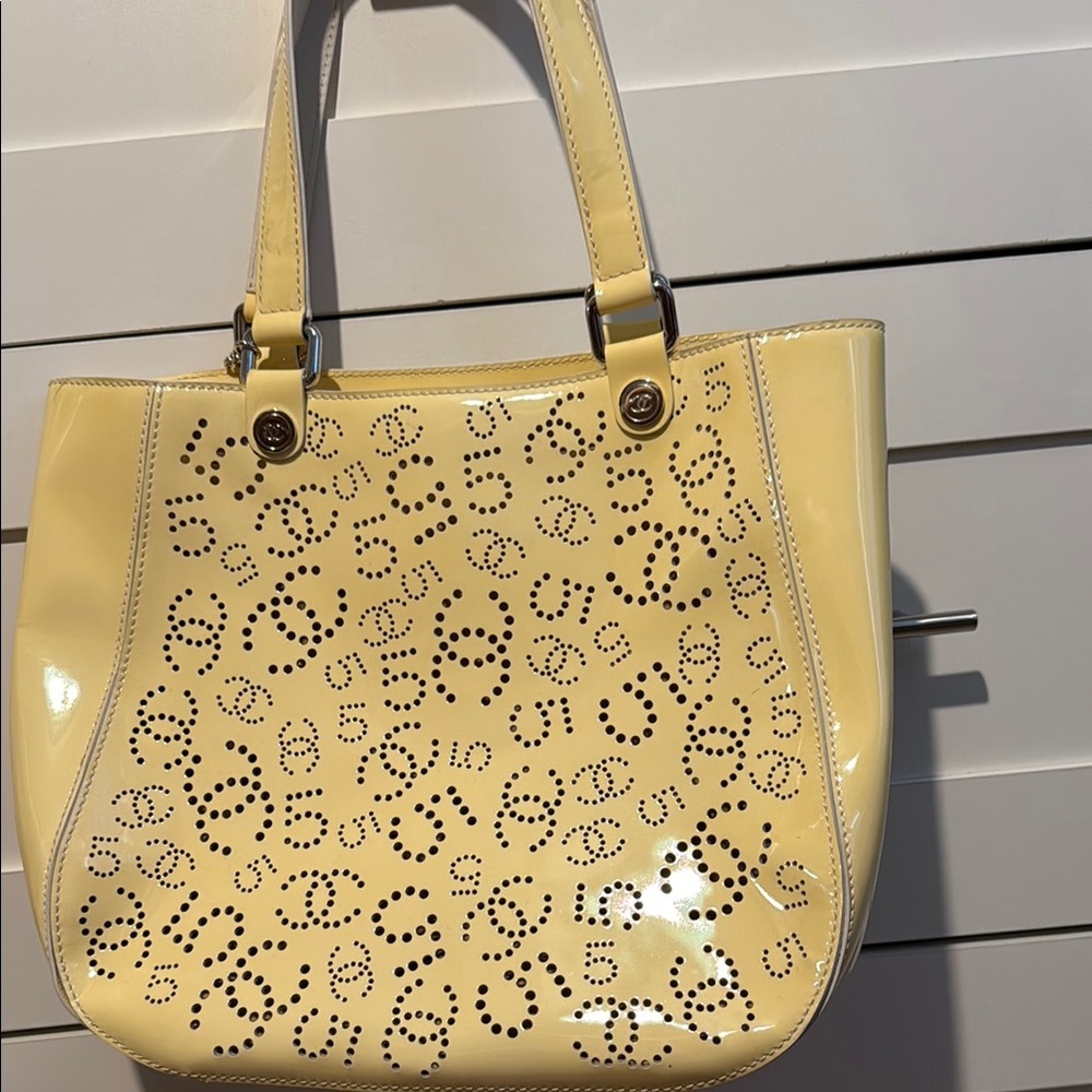 Chanel Perforated No 5 Yellow Designer Tote Bag